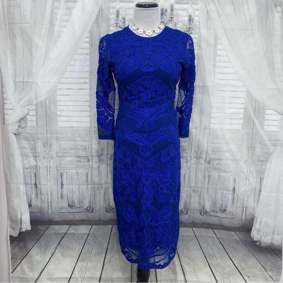 JS Collections Size 2 Sheath Royal Blue 3/4 Sleeve Round Neck Dress Formal NWOT - Picture 1 of 13